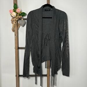 Miss Me Gray Long Sleeve Fringe Cardigan Size Large